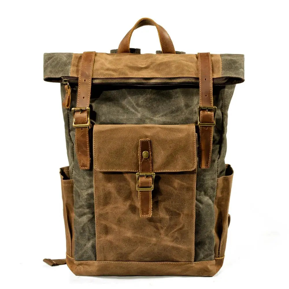 Luxury Vintage Canvas Backpacks for Men Oil Wax Canvas Leather Travel Backpack Large Waterproof Daypacks Retro Bagpack