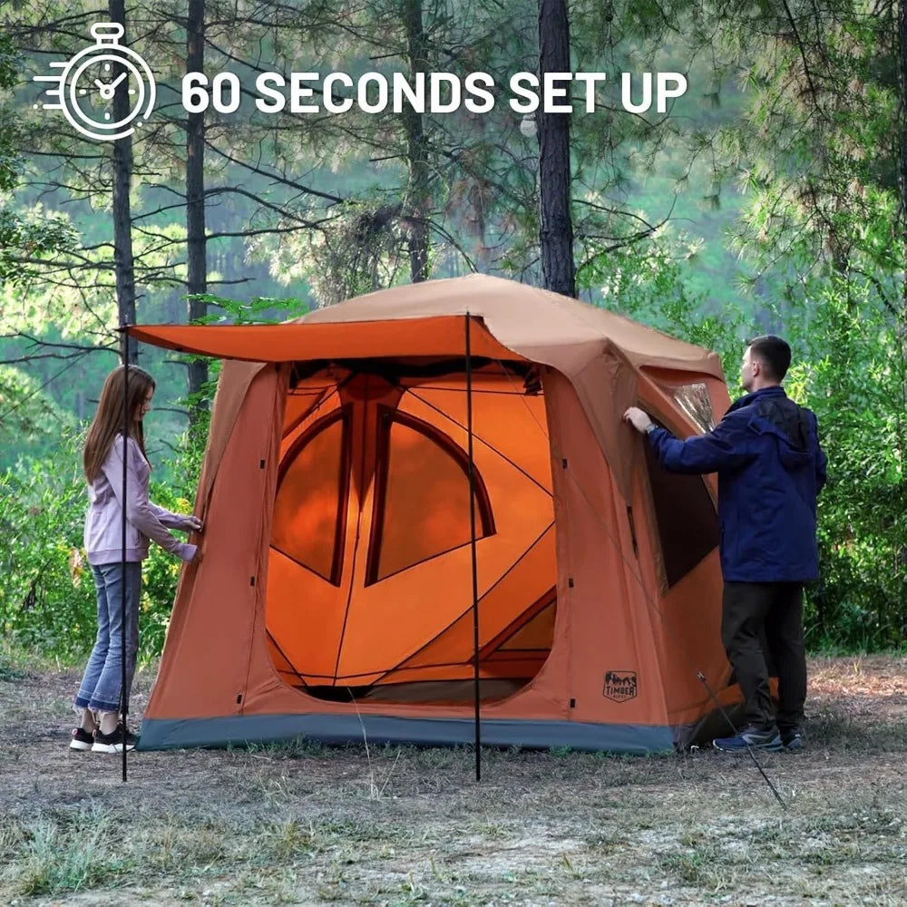 Instant Pop Up Hub Tent, 4 Person Portable Weather Resistant Camping Tent, 60 Second Set-Up, Easy Up Tents with Rain Fly and Ca