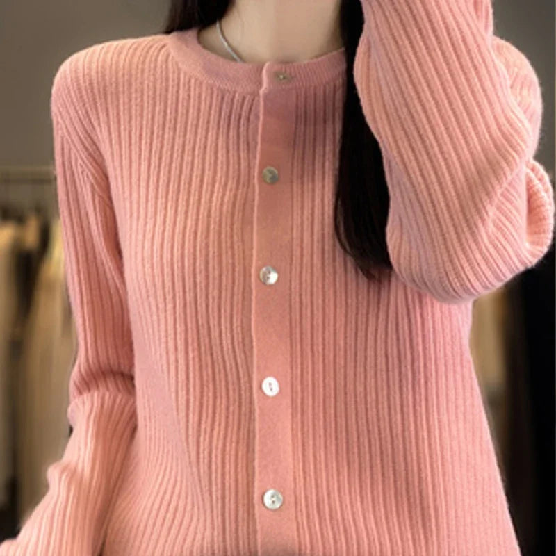 Autumn/Winter Knitted Cardigan Women's Casual Button-Up Long Sleeve Sweater Fashion Cardigan Simple Sweater-DR-2615