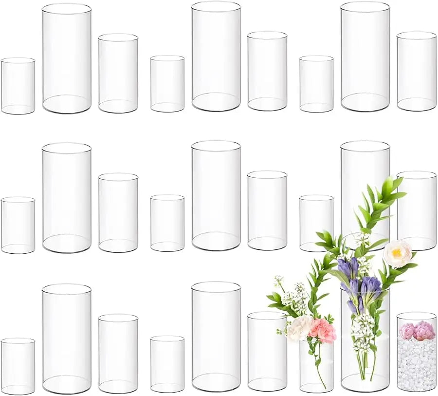 12 Pcs Acrylic Cylinder Vases 4,6,8 Inch Tall Clear Acrylic Flower Vases Bulk Floating Candle Holders Cylinder Plastic Vases for