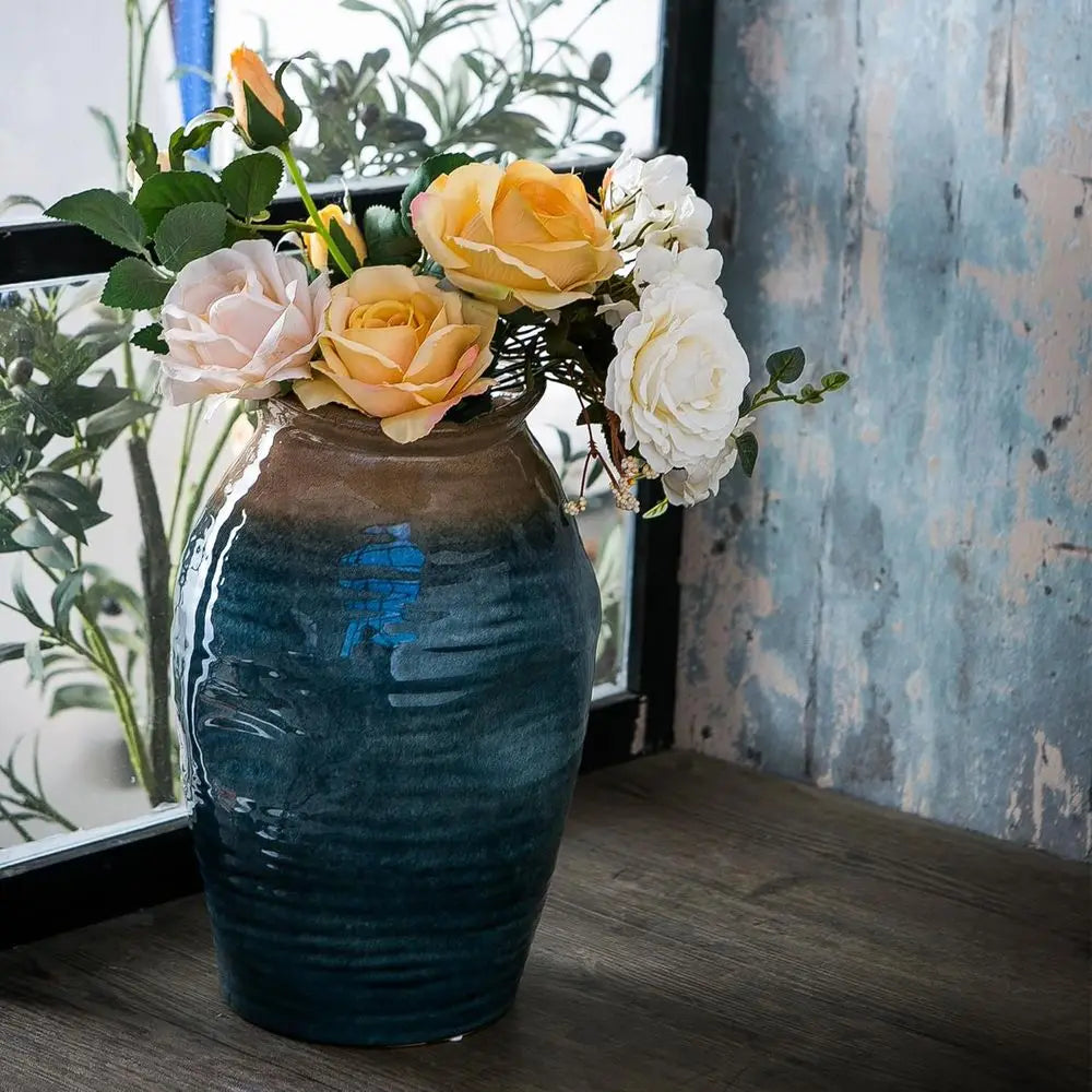 Large Terracotta Glazed Ceramic Vase for Modern Farmhouse Decor, Rustic Clay Vase as Living Room Centerpiece