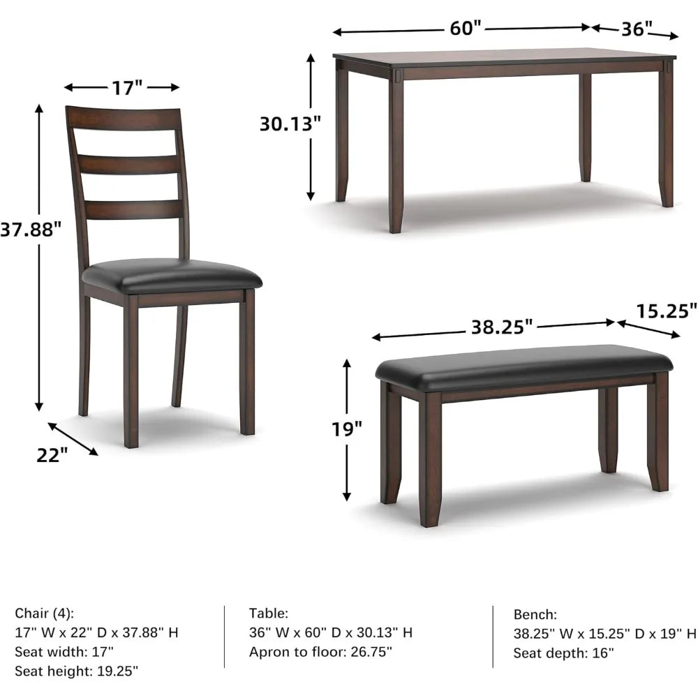 Coviar 6 Piece Dining Set, Includes Table, 4 Chairs & Bench, Dark Brown