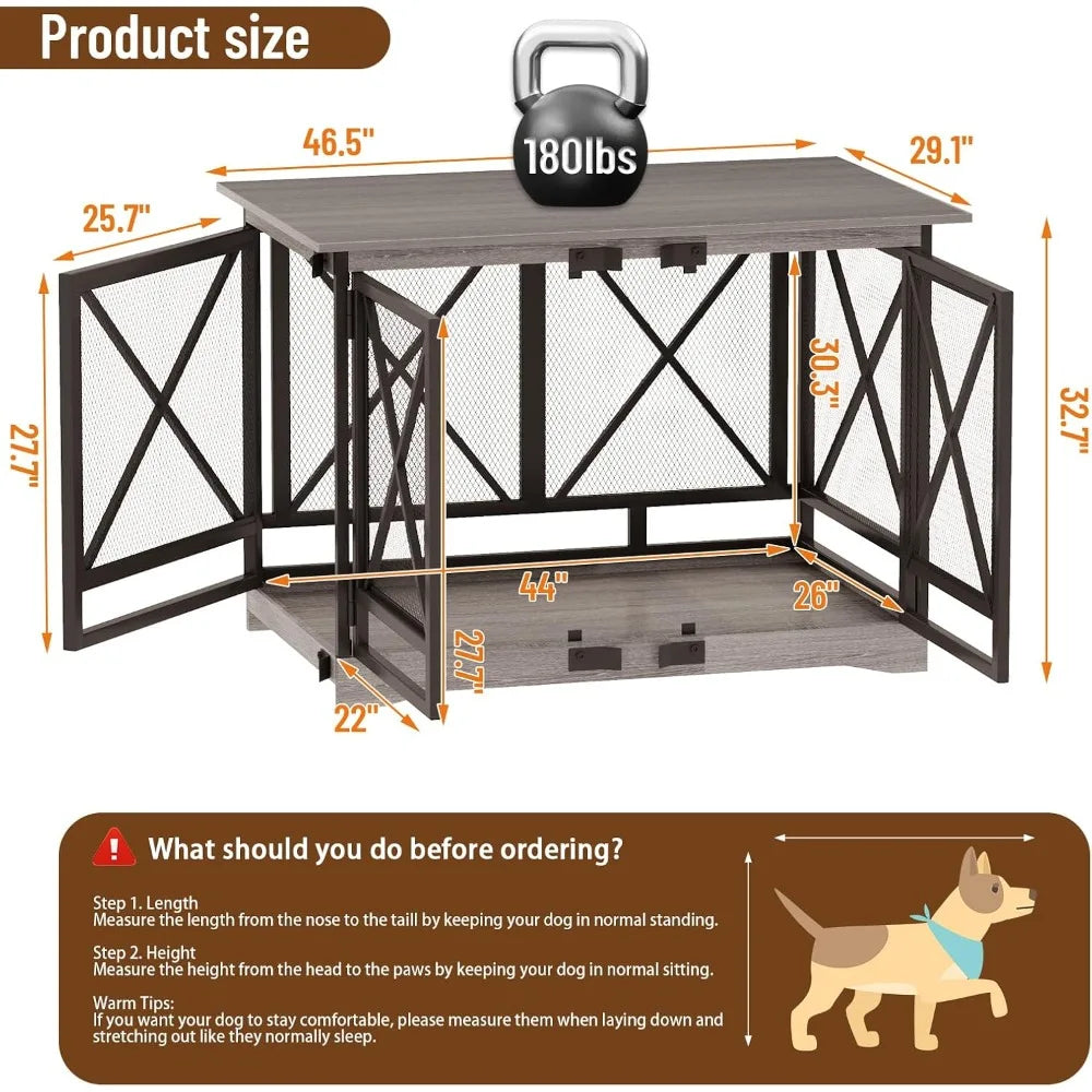 Large Dog Crate Furniture - 48 inch Heavy Duty Dog Kennel Indoor for XLarge Breed with Double Doors, Wooden Dog Cage XL Modern