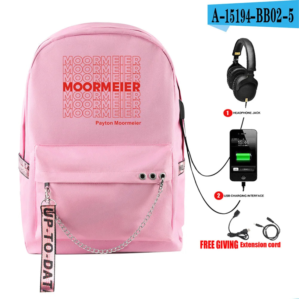 Cartoon Popular payton moormeier Student School Bags Unisex Print Oxford Waterproof Notebook Usb Rechargeable Travel Backpacks