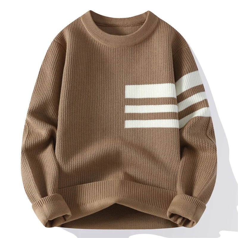 Men's Autumn/Winter Round Neck Fashion Versatile Sweater Knitwear with Fleece and Thickened Warm Sweater for Middle-aged