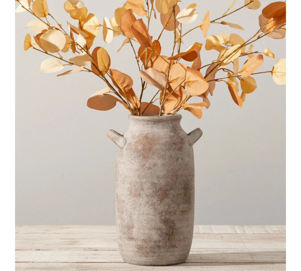 Large Ceramic Farmhouse Vase 12 Inch Tall Rustic Home Decor with Handle for Living Room Kitchen