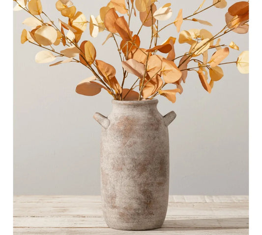 Large Ceramic Farmhouse Vase 12 Inch Tall Rustic Home Decor with Handle for Living Room Kitchen