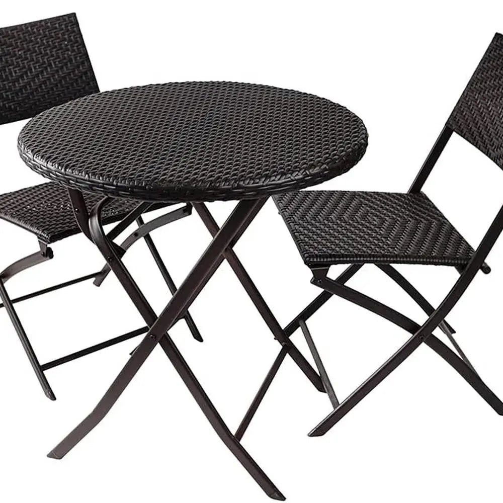 Folding 3-Piece Bistro Set with PE Wicker, Outdoor Patio Furniture, Round Table & Chairs for Garden, Balcony, Porch