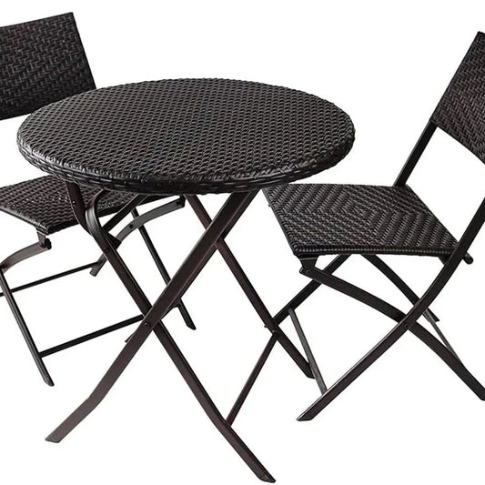 Folding 3-Piece Bistro Set with PE Wicker, Outdoor Patio Furniture, Round Table & Chairs for Garden, Balcony, Porch