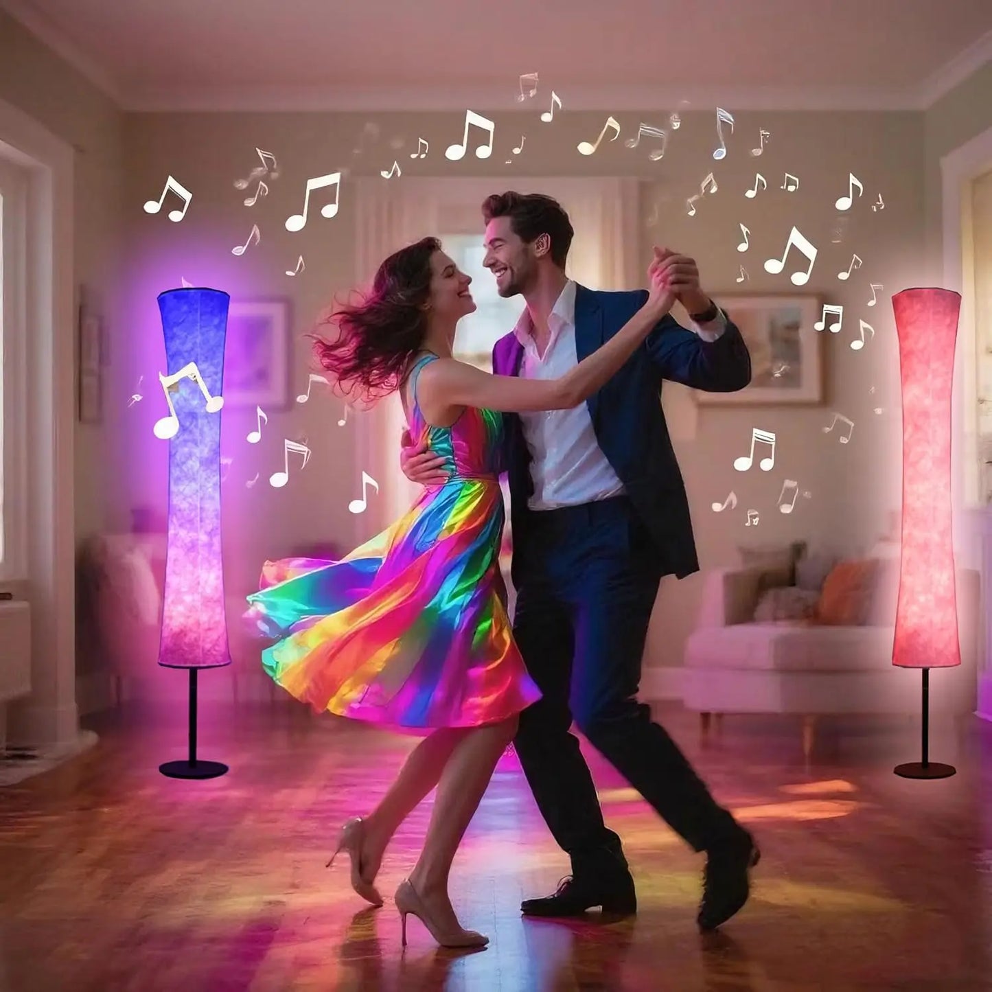 59' Smart LED Floor Lamp, RGB Mood Light with Music Sync, Color Changing, App & Remote Control for Bedroom Living Room