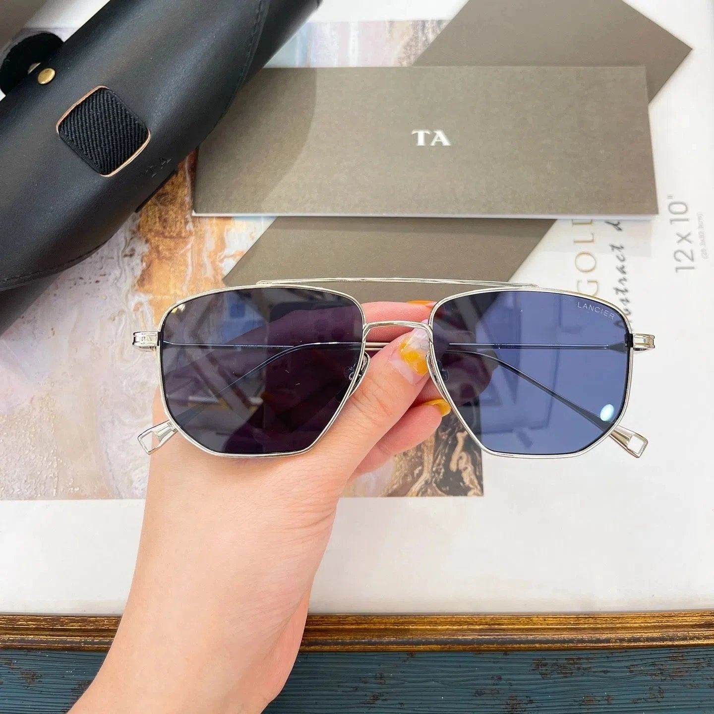 Original For LIANGCHENDIT DT LANCIER DLX115A Alloy Frame Men Sunglasses Casual Classic UV Dark Green Lens Women Couple Eyewear