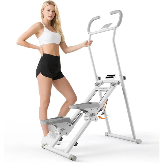 Home Gym Stair Climber: Foldable Cardio Fitness Machine with Adjustable Resistance and Extended Step Range
