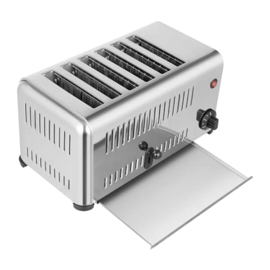 6-Slice Commercial Stainless Steel Bread Toaster with 5 Adjustable Shade Settings 1680W High-Power Baking Machine Featuring Bui