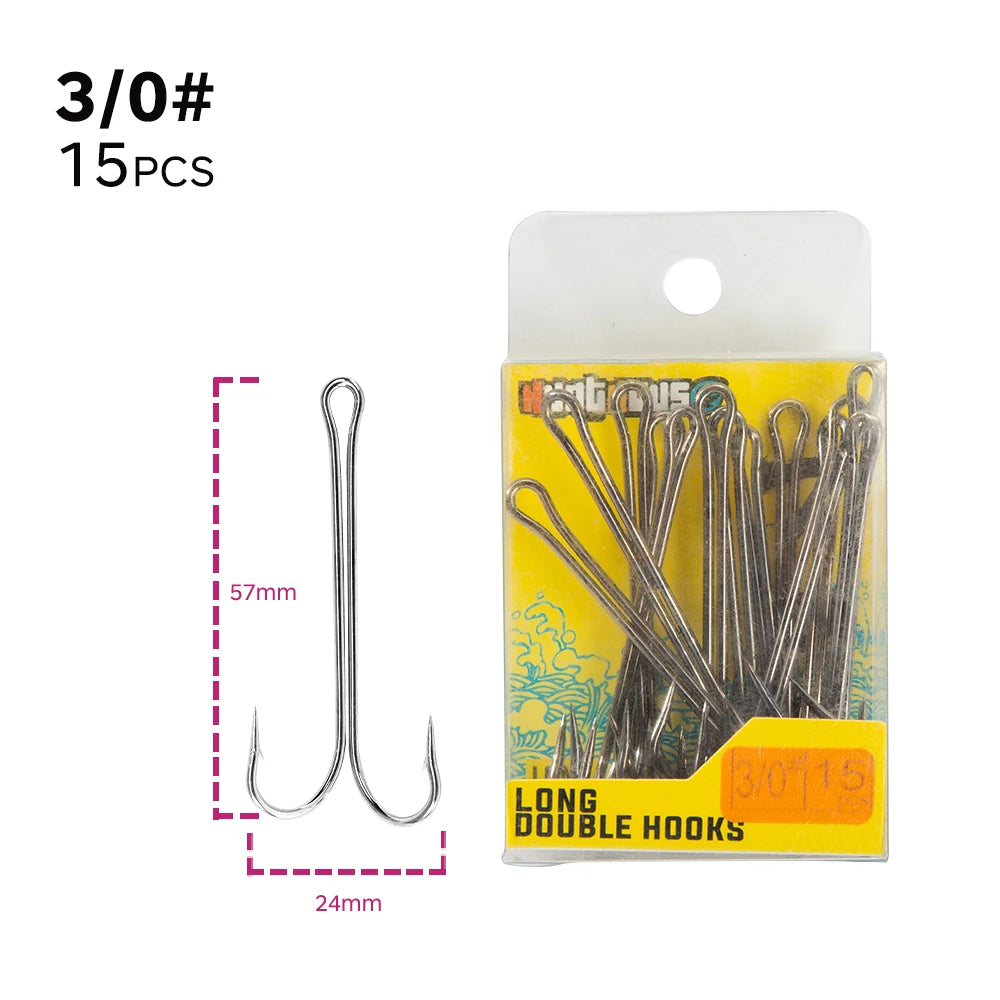 Hunthouse Fishing Hooks 1/0 2/0 3/0 Double Hook High Quality Carbon Steel Fish Hook Sharp Hooks #1 #2 #3 #4 Fishing Tackle Set
