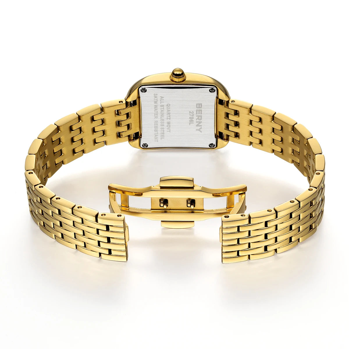 BERNY Gold Watch for Women Luxury Brand Square Quartz Ladies Watches Top Quality Fashion Elegant, Local Warehouse, Fast Delivery