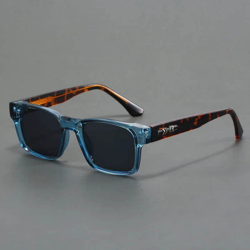 Fashionable Retro Square Black and Leopard Print Full Frame Anti-Uv Sunglasses for Men Japanese Simple Literary Style Shades