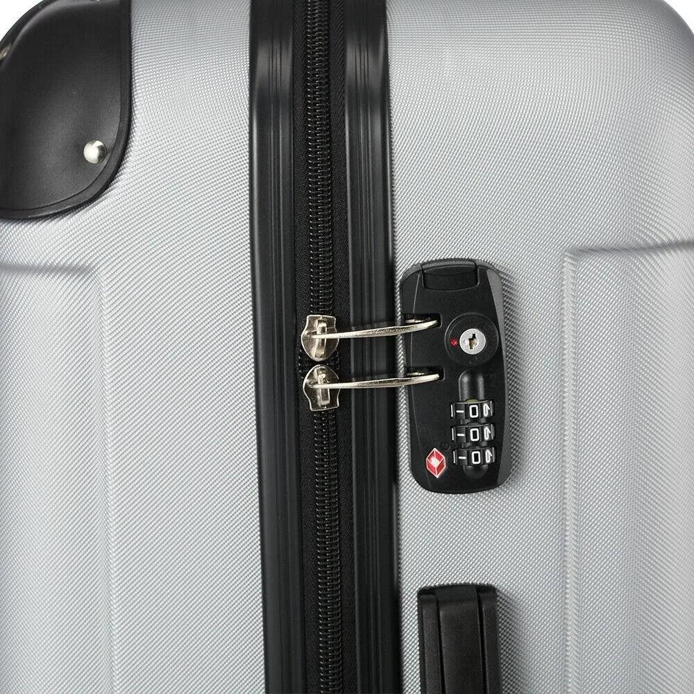 3Pcs Luggage Set ABS Trolley Spinner 20"/24"/28" Suitcase Hard Shell Grey