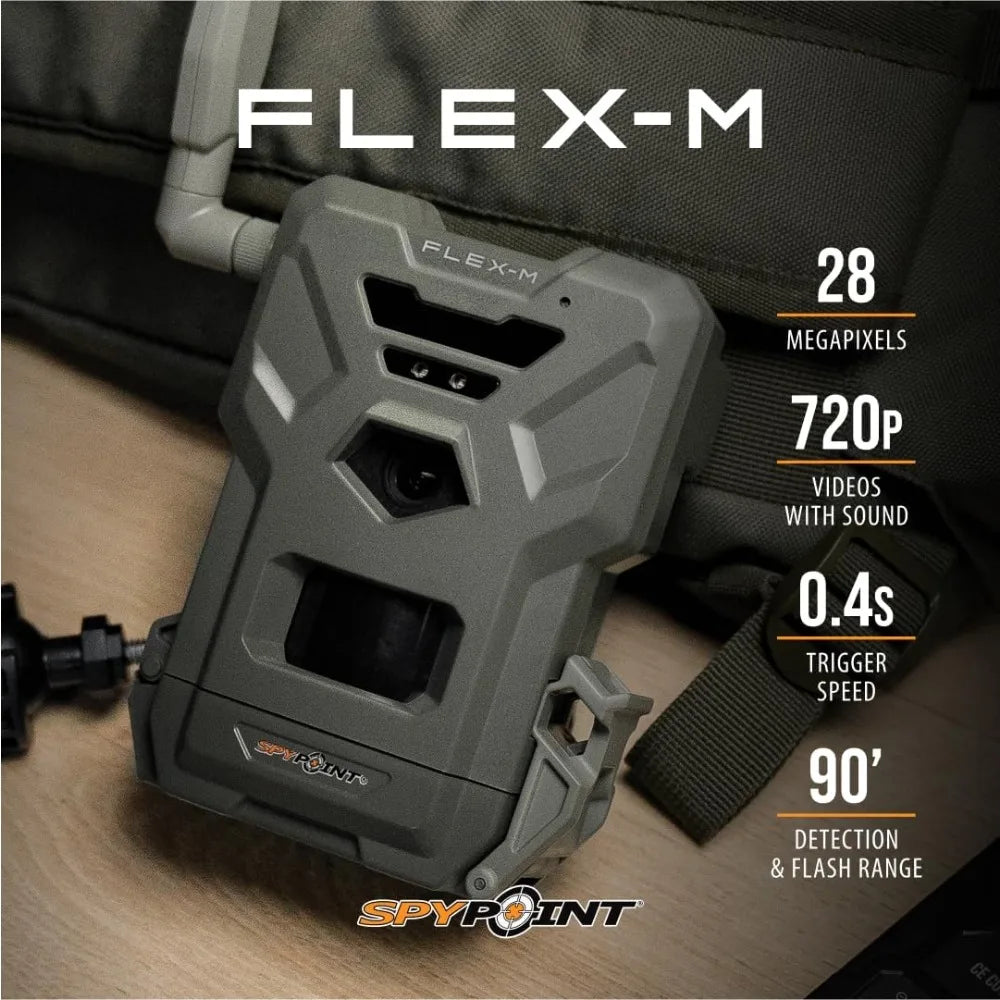 SPYPOINT Flex-M Solar Bundle - Cellular Trail Camera with Solar Panel, Best in Hunting Accessories, No WiFi Needed, GPS, Night V