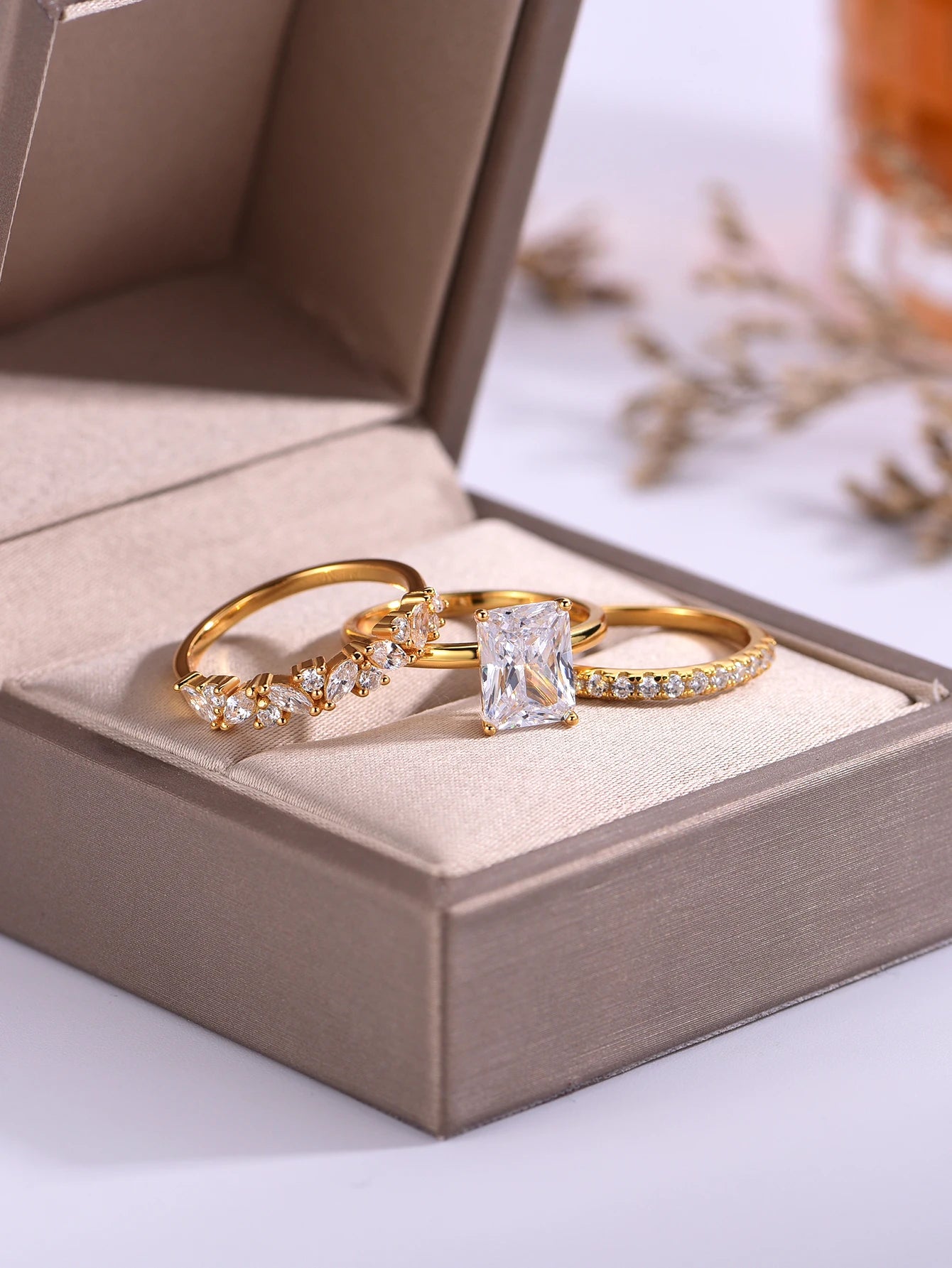 S925 Sterling Silver Rectangular 3CT Moissanite Ring Set Fine Jewelry Gold-plated 18k Suitable for Gift Giving Birthday Gift