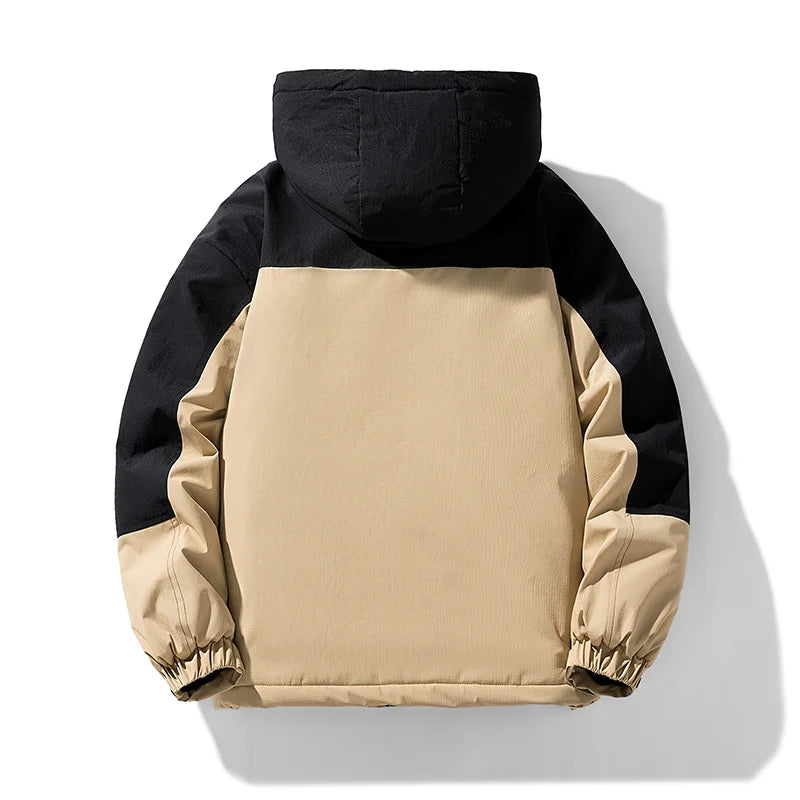 Large-sized Down Jacket Fleece Work Jacket Loose and Versatile Mens Clothing for Teenagers Warm Hooded Cotton-padded Jackets Men