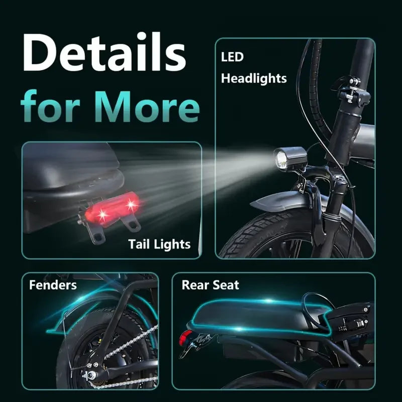 Adult Electric Motorcycles Bicycle 500W Peak Motor 30 Miles Range 48V 10Ah Battery Mini Folding Electric Bike