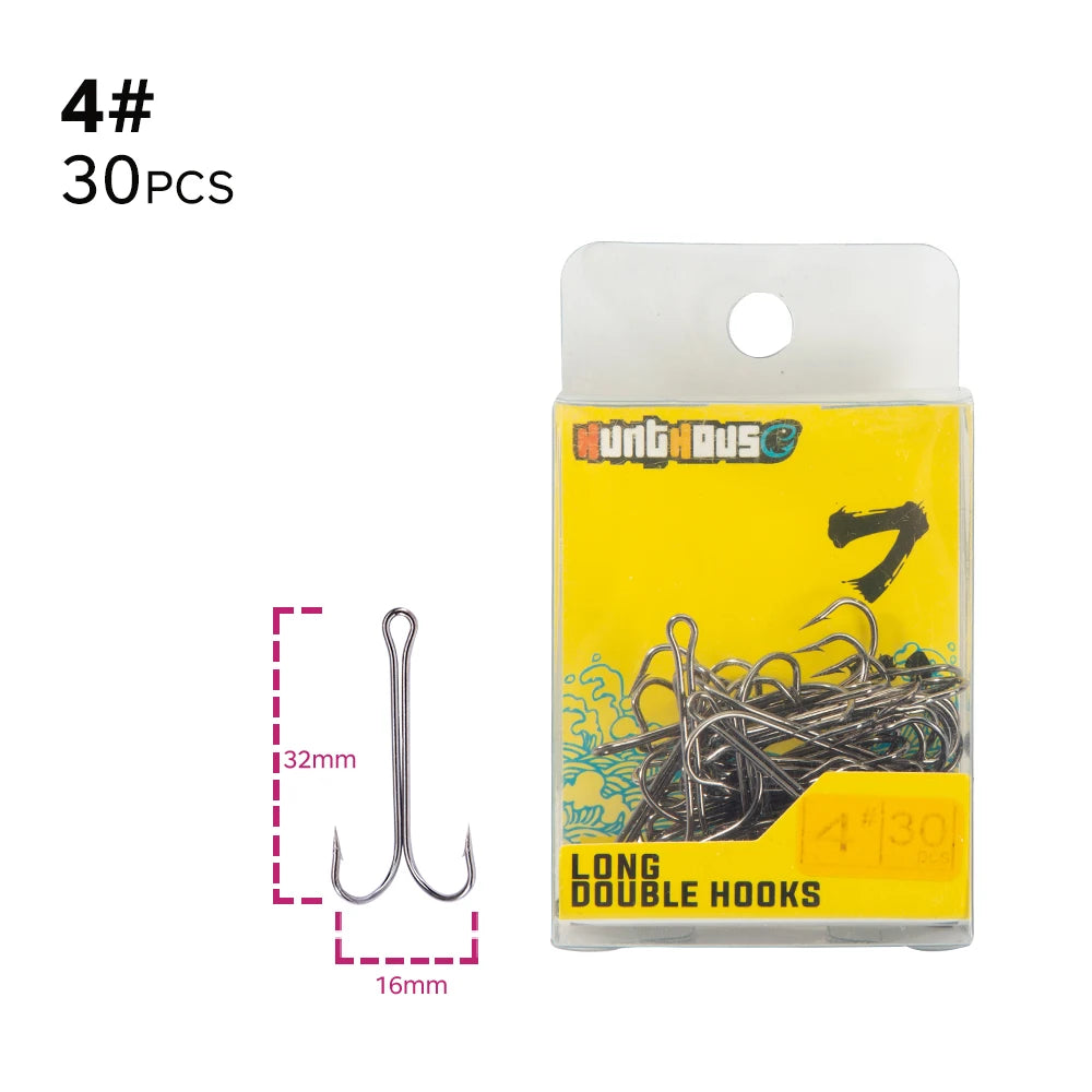 Hunthouse Fishing Hooks 1/0 2/0 3/0 Double Hook High Quality Carbon Steel Fish Hook Sharp Hooks #1 #2 #3 #4 Fishing Tackle Set