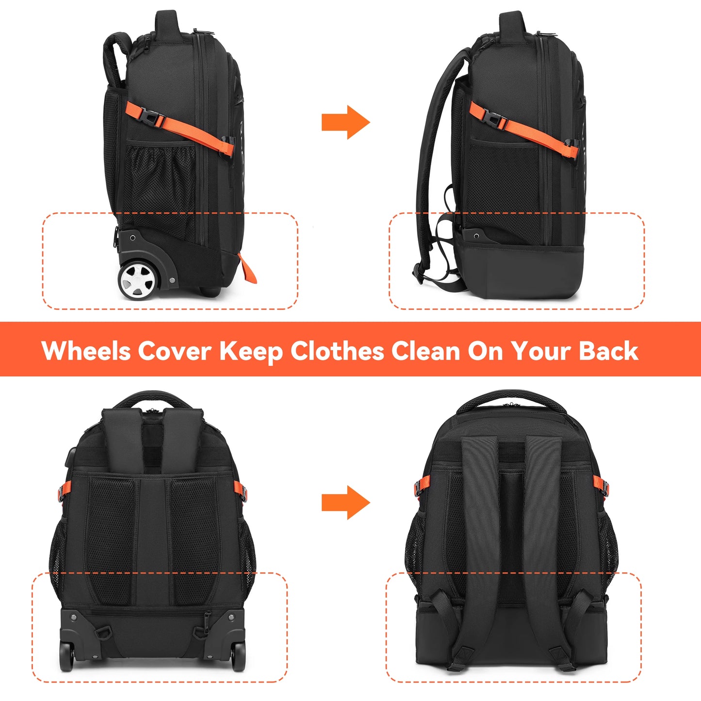 Trolley Luggage Backpack with Wheels Backpack Business Travel Laptop Bag College Travel Backpack Waterproof Unisex Boarding Bag
