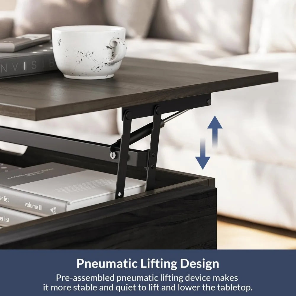Coffee Table, Lift Top Coffee Table with Hidden Compartment and Open Storage Shelf, Central Table for Living Room, Home Office