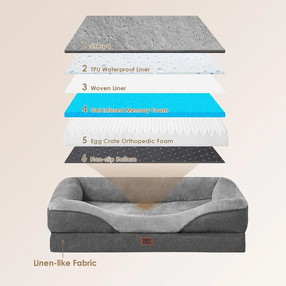 Extra Large Orthopedic Dog Bed with Memory Foam, Waterproof Liner, and Removable Washable Cover, Grey