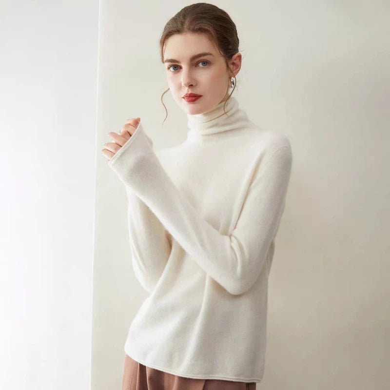 100%Merino Pure Wool Sweater Women's AutumnWinter Long Sleeve High Neck Pullover Warm High Quality Solid Color Basic Knit 2028