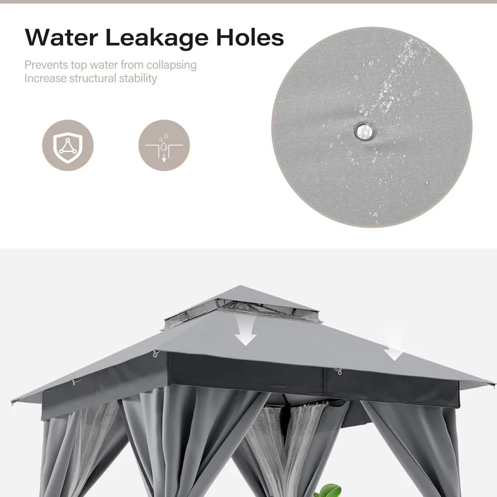Outdoor Patio Gazebo 10'x10' with Expansion Bolts, Heavy Duty Gazebos Shelter Party Tent with Double Roofs, Mosquito Nettings a