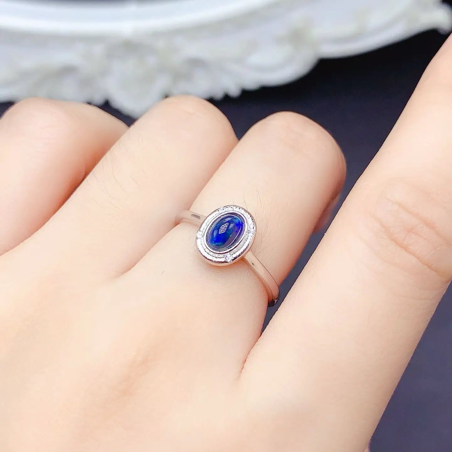 Simple Design 925 Silver Jewelry Set Natural Opal Ring Earrings and Pendant Total 1.2ct Dyed Opal Jewelry