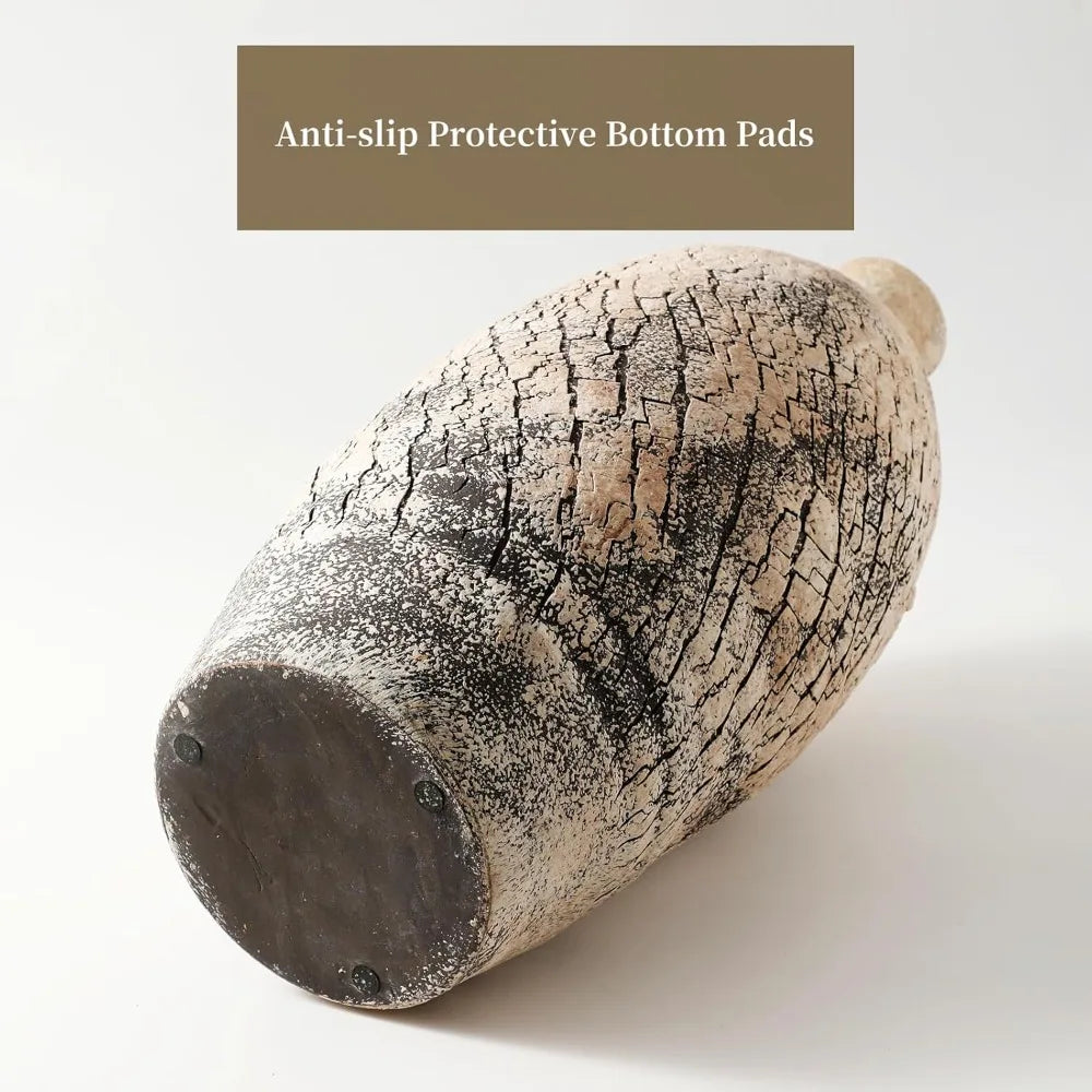 Large 18 Inch Beige Textured Handmade Vase for Modern Farmhouse and Living Room Decor, Ideal for Pampas Grass