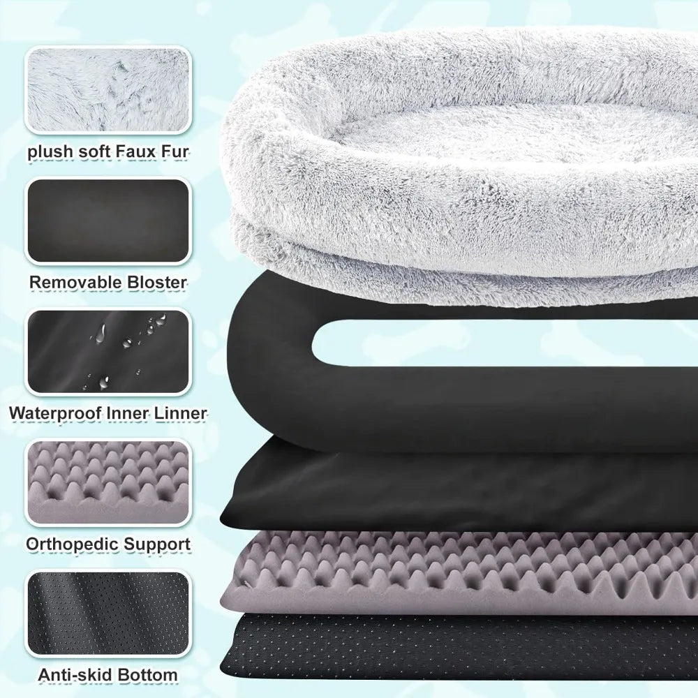 Human Dog Bed Fits You and Pets for People Doze Off, Washable Faux Fur Napping Orthopedic Dog Bed, Present Plump Pillow