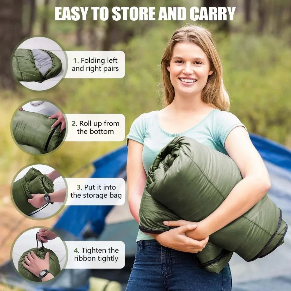 Portable waterproof camping sleeping bag, suitable for all seasons, can be used in both cold weather and warm environments.