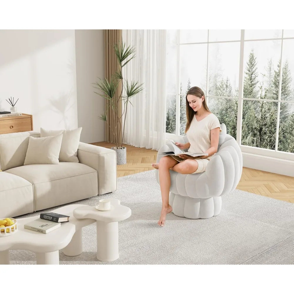 Mid Century Modern 360 Degree Barrel Swivel Accent Sofa Chair,Fluffy Velvet Fabric Lounge Wide Upholstered Pumpkin Reading Chair
