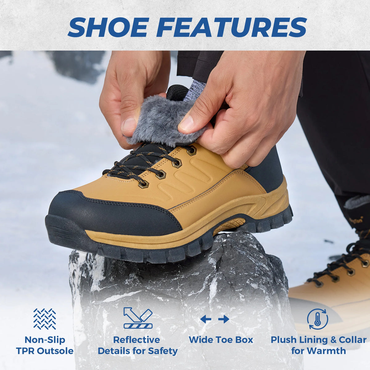 Wide Snow Boots Men'S Winter Boots -15℃ Thick Warm Anti-Slip Lightweight Comfortable Fur Lined Boots Outdoor Winter Shoes