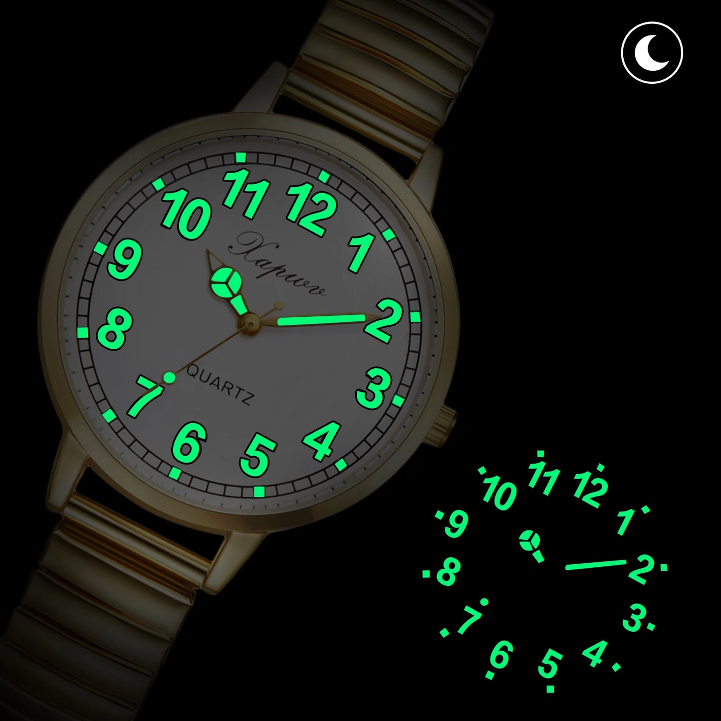 LANCARDO Elastic Women Watch Waterproof Luminous Scale and Hand Hard Steel Bracelet Elastic Strap Watch Simulates Quartz