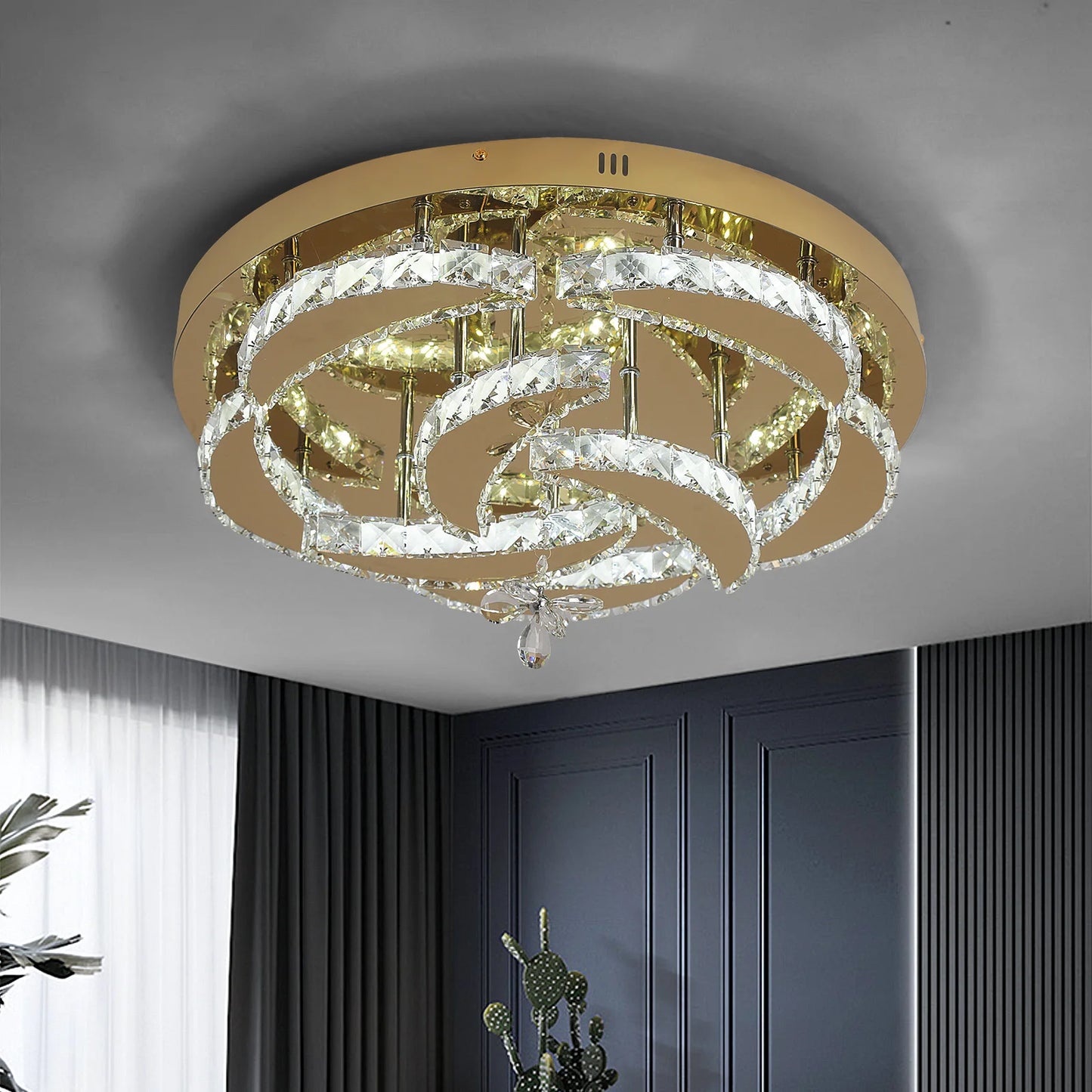 Luxury Crystal Ceiling Lamp Modern Gold Chandelier Led Living Dining Room RC Dimmable Pendant Light Home Decor Fixture Lustre