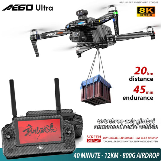 AE60 GPS Drone 8K Professional HD Camera Brushless 3-Axis Gimbal 12KM Obstacle Avoidance Large Screen 5G FPV Dron RC Quadcopter