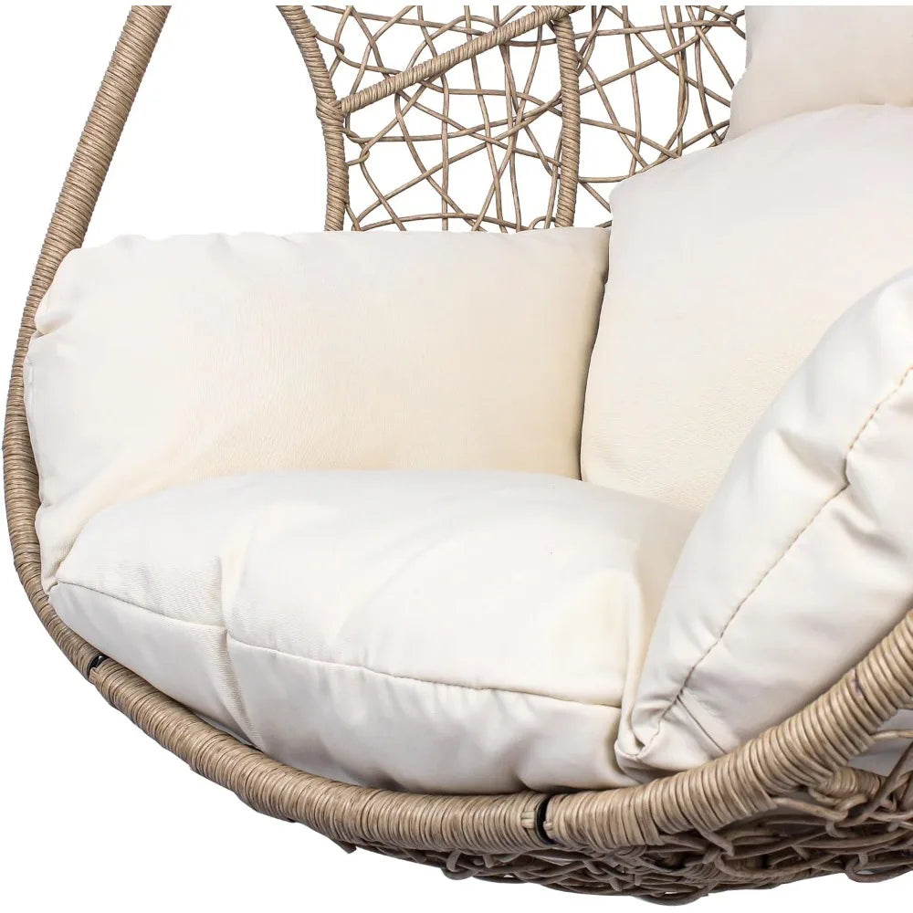 Natural Pe Wicker Swing Egg Chair, Nest-Shaped, Puffy Cushion, Hammock Chair, Modern, for Outdoor & Indoor, Patio, Garden