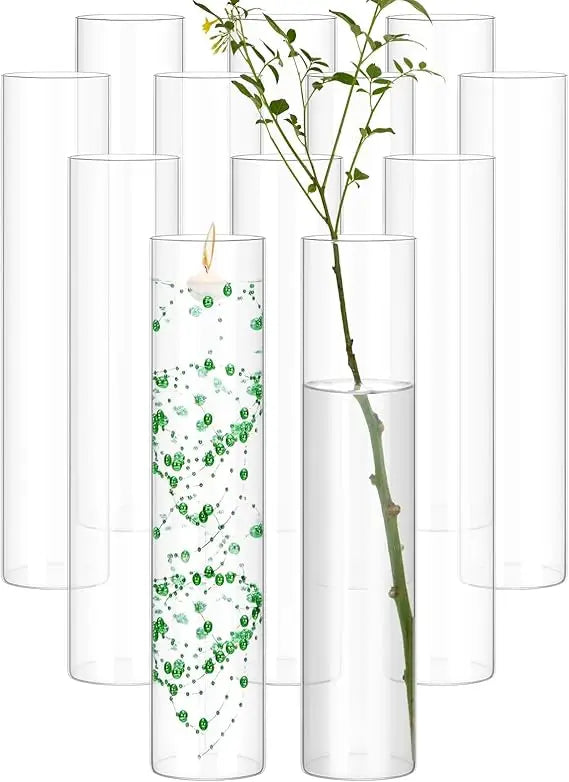 Set of 12 16 Clear Glass Cylinder Vases for Centerpieces, Floating Candles, Wedding Decorations
