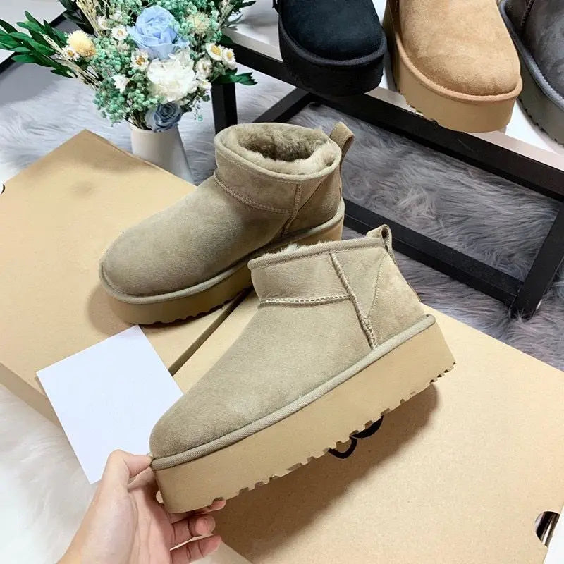 2026 New Winter Snow Boots Ladies Platform High Heel Shoes Women Ankle Boots Luxury Designer Classic Ultra Mini Fur Boot