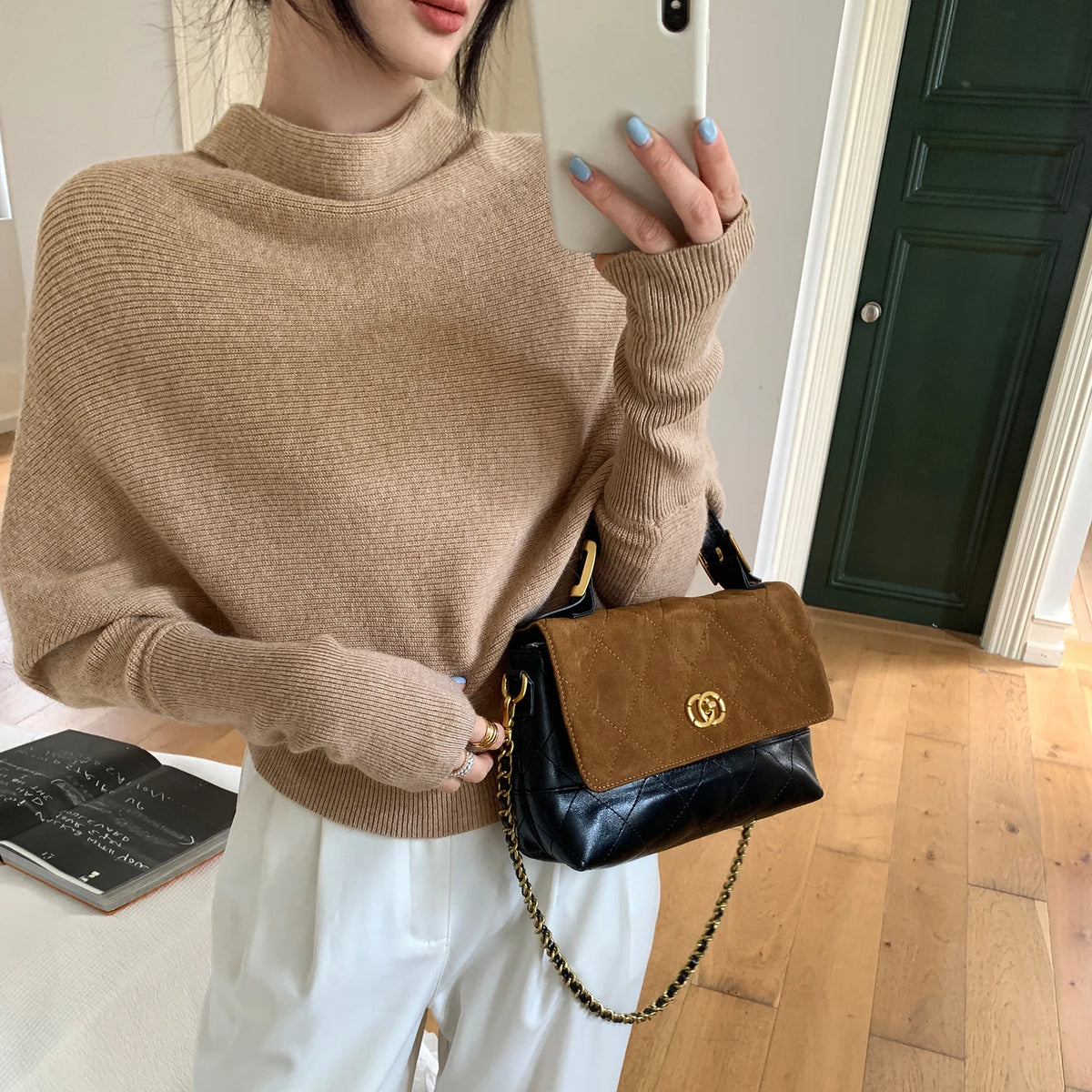 Fashion Knitted Women's Pullover Women Batwing Sleeve Loose Sweater Trendy Autumn Winter Advanced Slouchy Neck Soft Warm Jumper