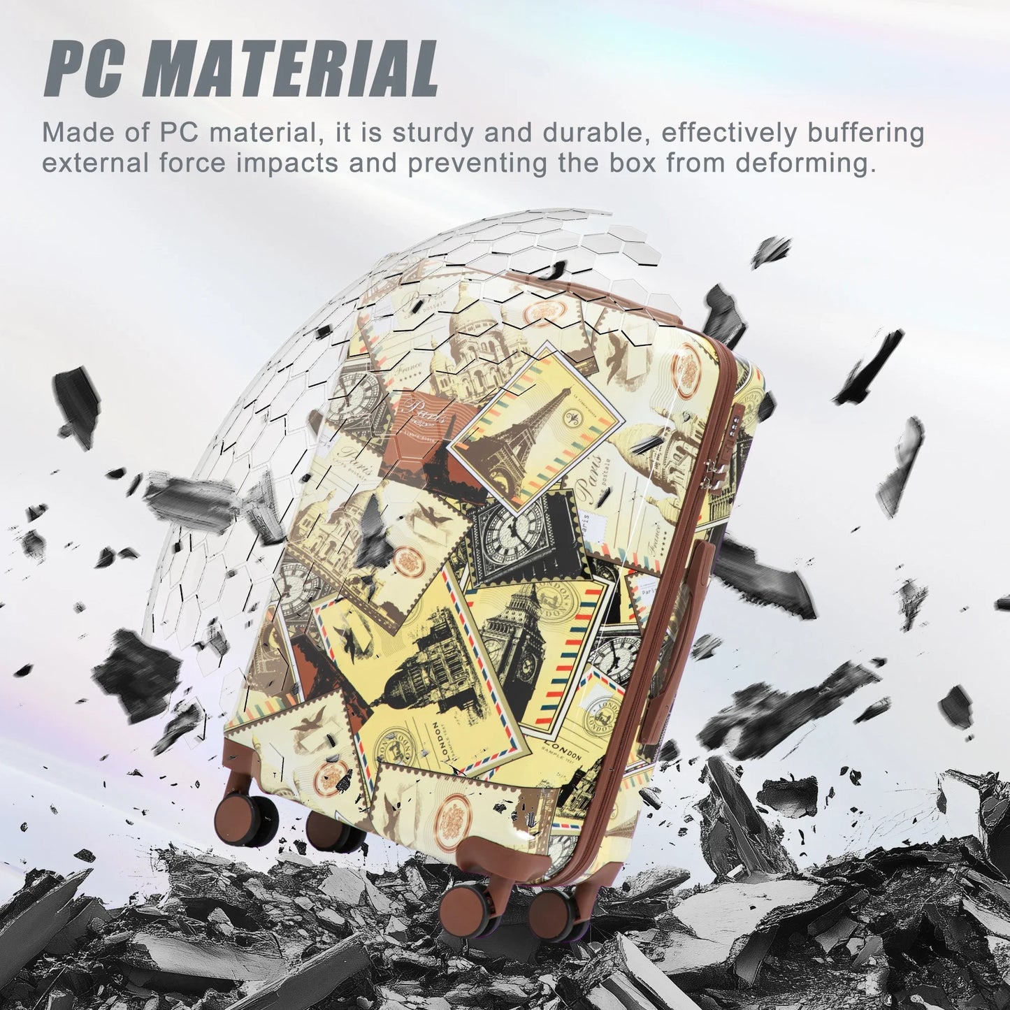 20"/24"/28" 3 pcs/set in PC Spinner Wheel Luggage, Carry on Suitcase, With Printed pattern and Combination Lock