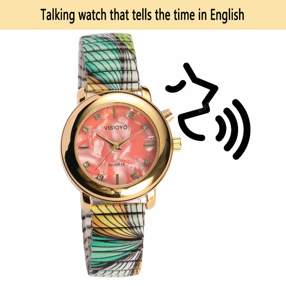 English Talking Ladies Watch Blind Elderly Visually Impaired Clock and Watch with Date Alarm Whole Time Chime Function