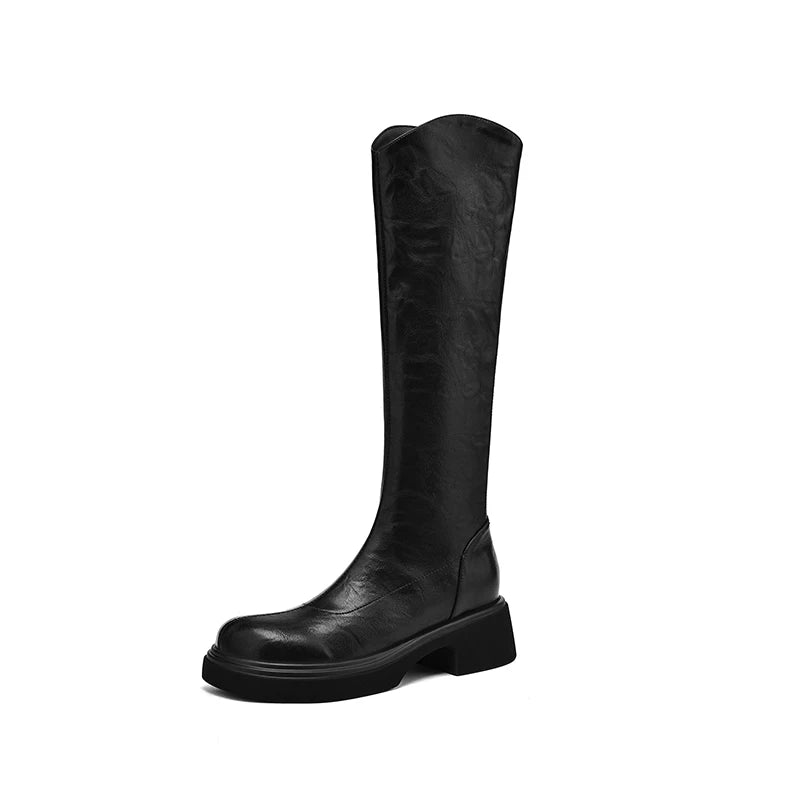 Ods  Footwear Elegant Heeled Shoes for Women Brown Ladies Boots Platform Winter Knee High Shaft Heels Long Boot Free Shipping 42