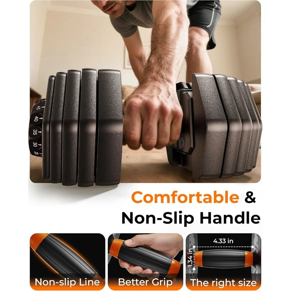 Feierdun 15-in-1 Adjustable Dumbbells, 5 to 52.5 Pounds, with Quick-Change Weight System, Non-Slip Grips, and Traction Handles