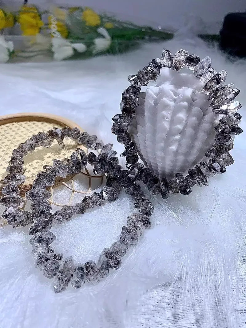 1piece 7A Herkimer Diamond black faceted baroque Bracelet shiny crystal 18cm Wholesale jewelry