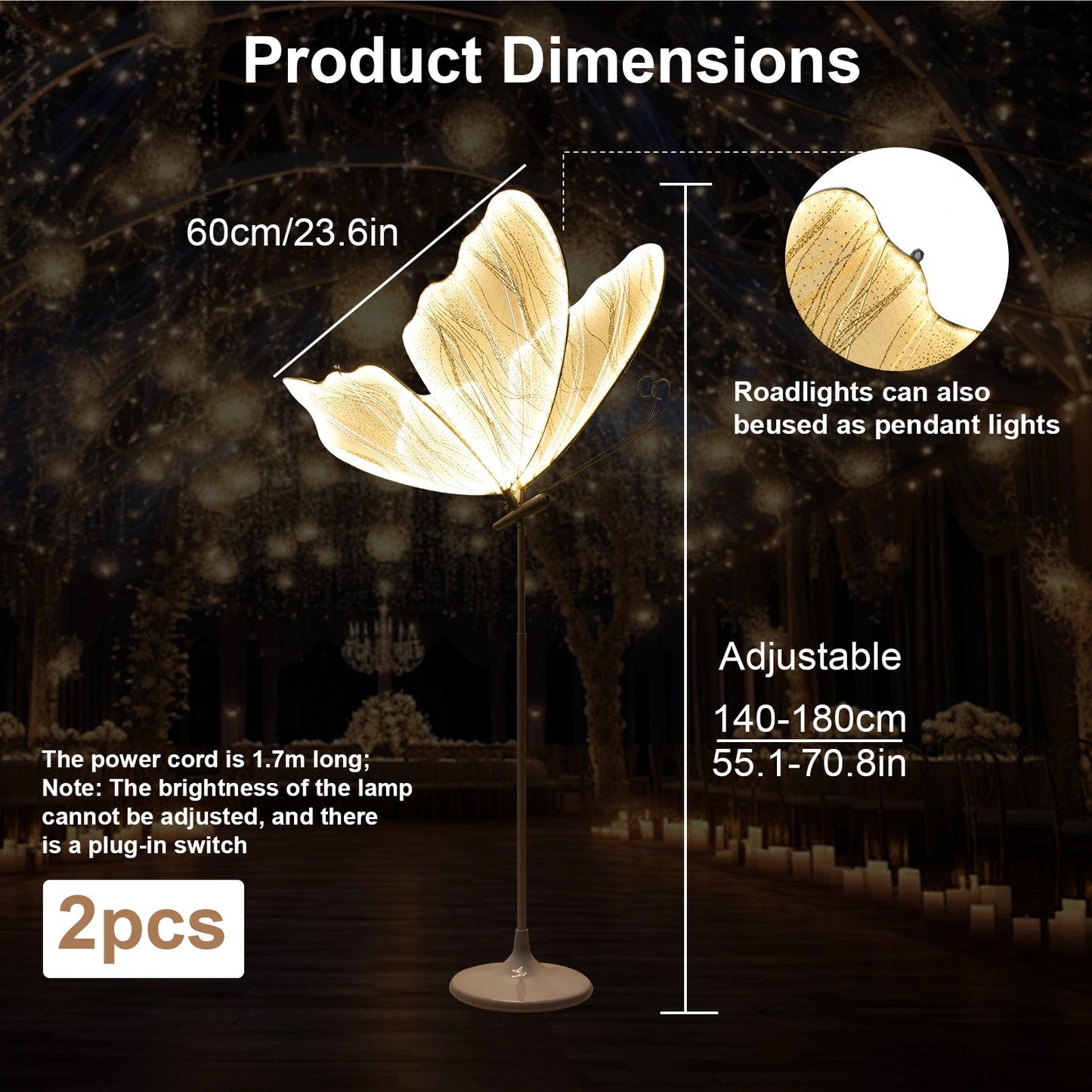 2pc LED Butterfly, Creative Lighting Wedding Floor Lamps, Romantic Butterfly Ceiling Light Decoration Props for Wedding Party